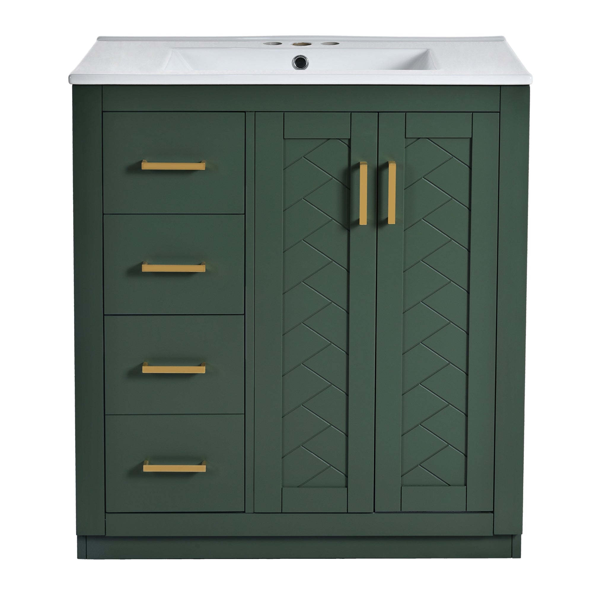 VanityFus 30-in Green Bathroom Vanity Single Sink Combo with Ceramic Top Undermount 2 Soft Close Doors 3 Drawers